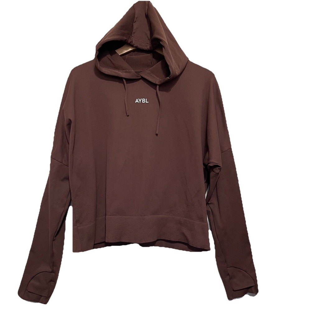 AYBL Womens Hoodie XL Brown‎ Seamless Thumbhole Cropped Activewear Sporty Yoga